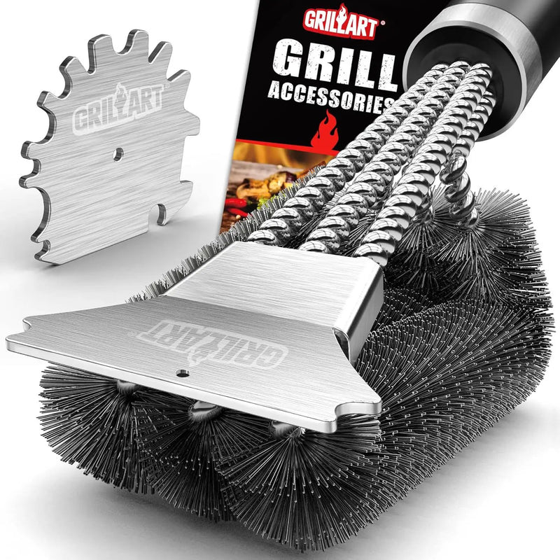 GRILLART Grill Brush and Scraper,18 Inch BBQ Grill Cleaning Brush Kit, Safe Wire Scrubber, Universal Fit BBQ Cleaner Accessories for All Grates by GreenHaven Gardens