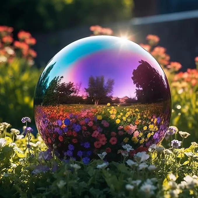 10 Inch Stainless Steel Gazing Globe,v2croft Hollow Ball Mirrored Surface Polished Shiny Sphere,Garden Stainless Steel Gazing Ball for Outdoor Lawn Pond Yard Ornament(rainbow) by GreenHaven Gardens
