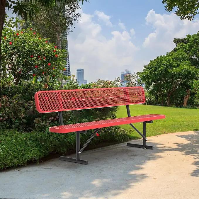 4/6/8 Feet Park Bench for Outside Heavy Duty Metal, Garden Benches Outdoor Bench with Backrest & Portable Frame, for Shopping Malls Stores Parks Patios Decks, Red by GreenHaven Gardens