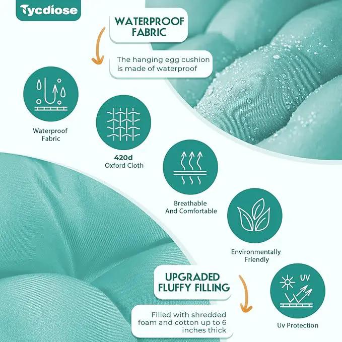 Egg Chair Cushion Replacement, Waterproof Outdoor Hanging Egg Chair Cushion Hammock Swing Chairs Cushions Pads, U-Shaped Thickened Cushions for Hanging Eggs Chairs, 47x33x7 Inches (Teal) by GreenHaven Gardens
