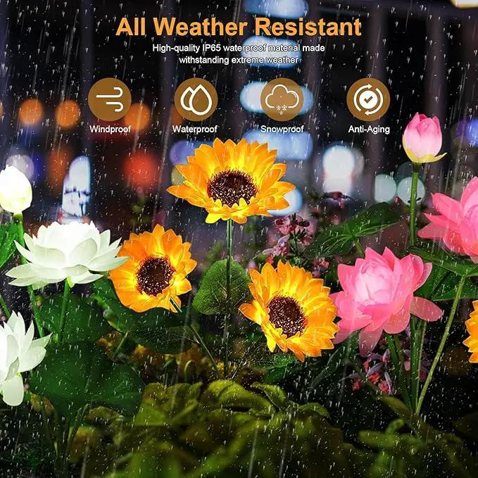 Solar Flower Lights - 4 Pack Outdoor Waterproof Sun Powered Lotus Sunflowers Landscape Decorative Glowing Lights for Yard, Lawn, Patio, Pathway by GreenHaven Gardens