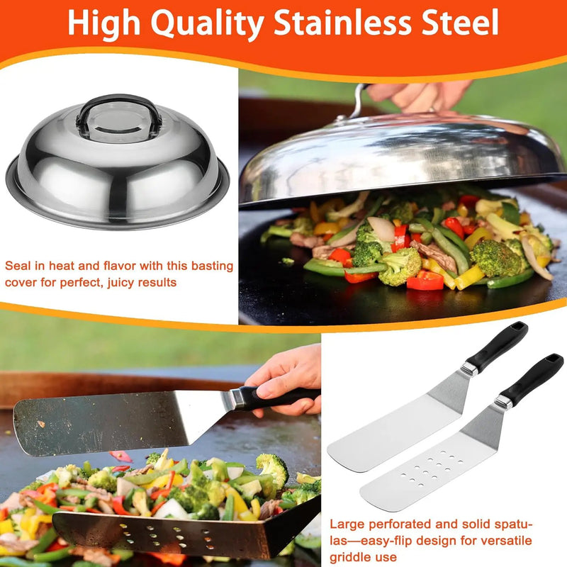 Griddle Accessories Kit, 39PCS Flat Top Grill Accessories Set, Griddle Accessories Set with Basting Cover, Spatula, Scraper, Burger Press, Tongs, Cleaning Kit by GreenHaven Gardens