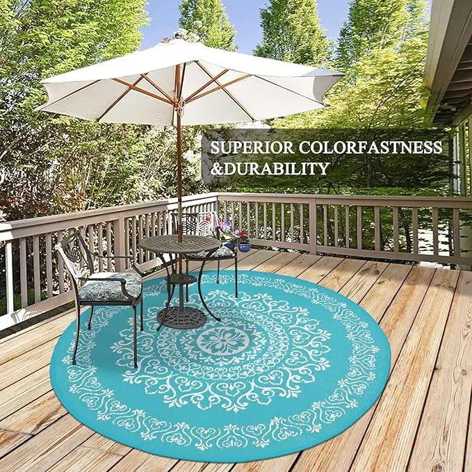 Pauwer Waterproof Outdoor Rug 6ft, Reversible Plastic Straw Patio Camping Rug, Indoor Outdoor RV Mat Carpet for Deck, Camper, Porch, Balcony, Backyard, Picnic, Floral Teal by GreenHaven Gardens