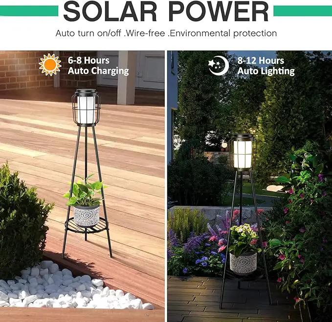 2 Pack Solar Lights Outdoor with Plant Stands, Solar Floor Lamp, Solar Powered Street Lights Metal Tripod Deck Lights, Patio Decor for Garden Yard Pathway Driveway Porch by GreenHaven Gardens