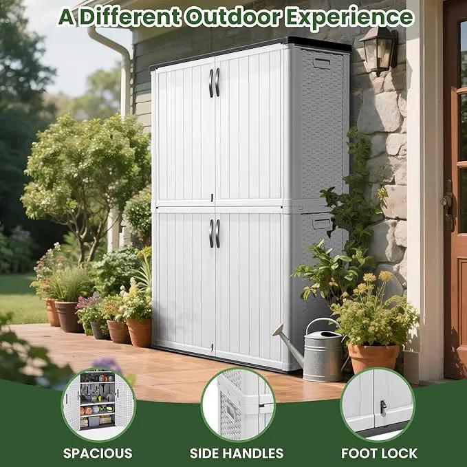 Greesum Outdoor Storage Cabinet Without Shelves, 45 cu.ft Outdoor Waterproof Storage Shed for Garden Tools, Pool Storage, Garbage Cans, White by GreenHaven Gardens