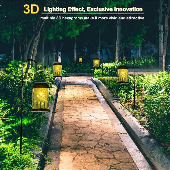Solar Lanterns Outdoor Waterproof, Pathway Lights with 3D Lighting Effect, Solar & USB C Charging, Metal Garden Decor Hanging Lights for Landscape Yard Patio Lawn Driveway, Warm Light 1 Pack by GreenHaven Gardens