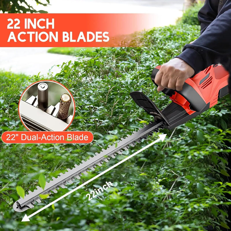 ALSO GO 22’’ Cordless Hedge Trimmer, 21V Electric Shrub Trimmer, Bush Trimmer Cordless with 2 PCS 3.0Ah Rechargeable Battery and Charger, Electric Handheld Bush Clipper for Garden, Lawn by GreenHaven Gardens