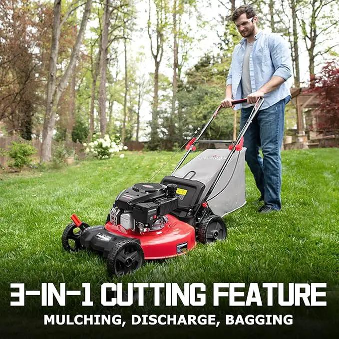 PowerSmart Gas Lawn Mower 21-Inch 144cc OHV Engine 3-in-1 Push Mower with Bagging by GreenHaven Gardens