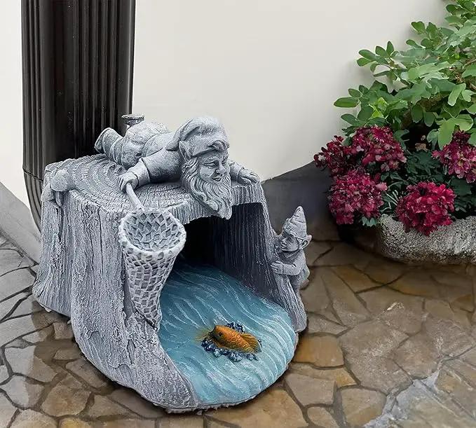 Gnome Fishing 3"x4" Gutter Downspout Splash Block Decor, Garden Outdoor Animal Resin Statue & Sculpture, Gutter Diverter Rain, Decorative Gutter Extension Downspout, Eco-Friendly by GreenHaven Gardens
