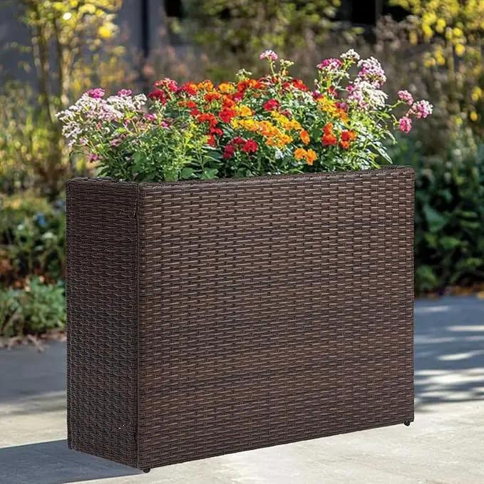 LEWIS&WAYNE Large Rectangular Block Planter Box Handmade Wicker Tall Planters for Outdoor Plants with Removable Liners Modern Planter for Indoor Outdoor Patio Deck - Brown, 38''x11''x30'' by GreenHaven Gardens
