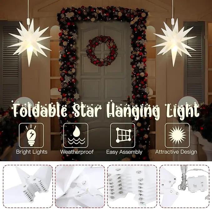 Kingdder 3 Pieces Moravian Star Light LED 3D Star Hanging Light Powered by Battery with Timer Function White Porch Lantern Holiday Decor for Indoor Outdoor Christmas Tree Balcony Courtyard (18 Inch) by GreenHaven Gardens