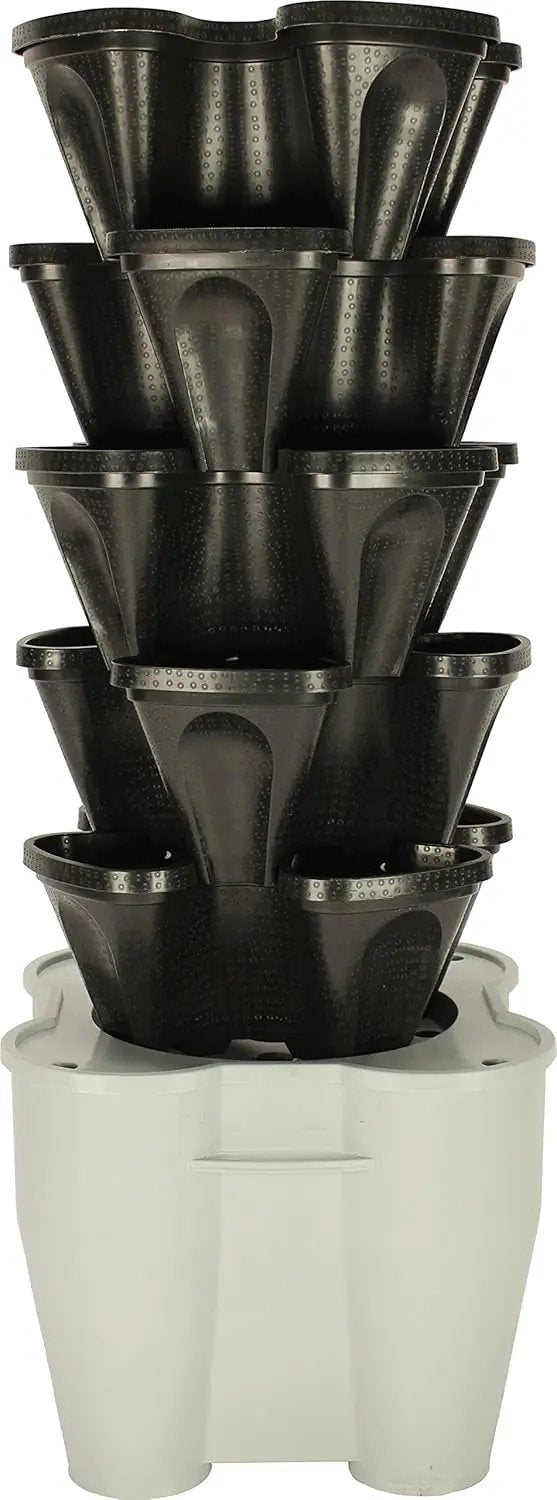 Mr. Stacky Smart Farm - Automatic Self Watering Garden - Grow Fresh Healthy Food Virtually Anywhere Year Round - Soil or Hydroponic Vertical Tower Gardening System (Standard Kit, Black) by GreenHaven Gardens