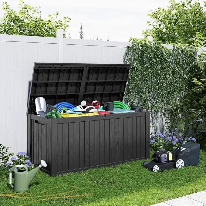 180 Gallon Resin Deck Box, Lockable Patio Outdoor Storage Box for Furniture, Garden Tools and Tools Storage, Waterproof Outside Storage Boxes - Black by GreenHaven Gardens