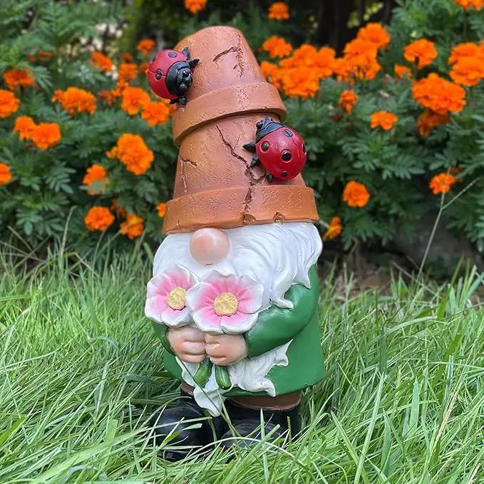 Garden Gnome Statues Outdoor Decor, Solar Gnomes with LED Lighted Flowers, Solar Resin Garden Outdoor Statue Sculpture, for Woman Gift Home and Garden Decor by GreenHaven Gardens