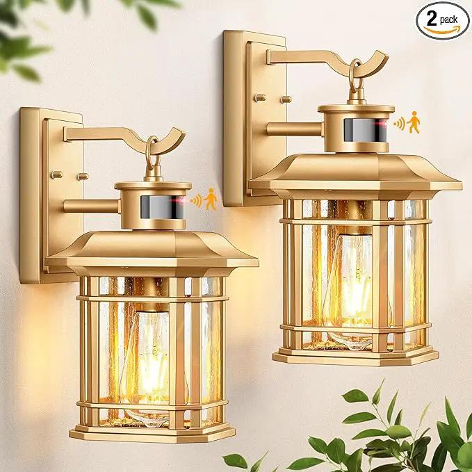 VIANIS Motion Sensor Exterior Lights for House, 2 Pack Dusk to Dawn Outdoor Lighting, Gold Outdoor Sconce Lantern, Waterproof, Weather Resistant Porch Lights Outside for House, Garage, Front Door by GreenHaven Gardens