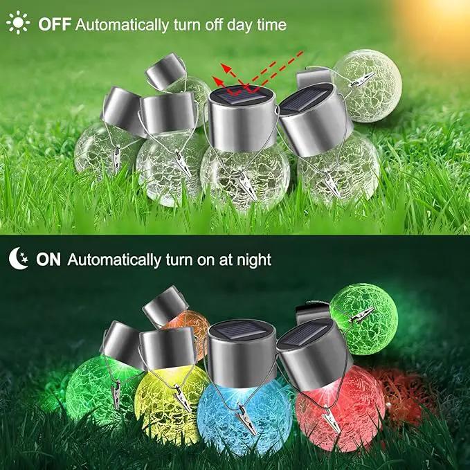 12 Pack Hanging Solar Lights Outdoor Decorative, Waterproof Solar Globe Lantern with Handle and Clip, Solar Powered Cracked Glass Ball Lights for Garden Yard Patio, Fence Tree Umbrella, Holiday Decor by GreenHaven Gardens