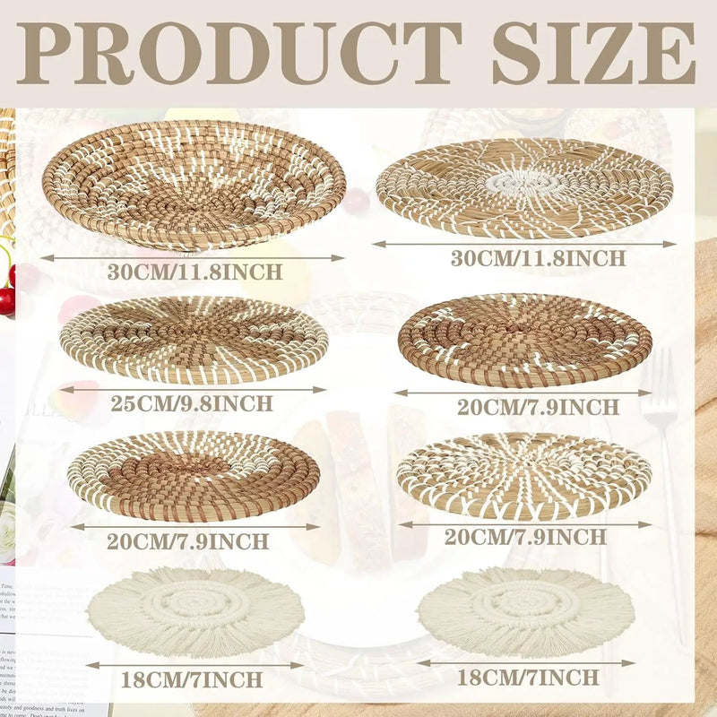 Xuhal Set of 8 Hanging Woven Wall Basket Handmade Decorative Rustic Boho Basket Decor Handcrafted Wicker Round Seagrass Wall Art for Home Kitchen Farmhouse Table Living Room(Classic) by GreenHaven Gardens