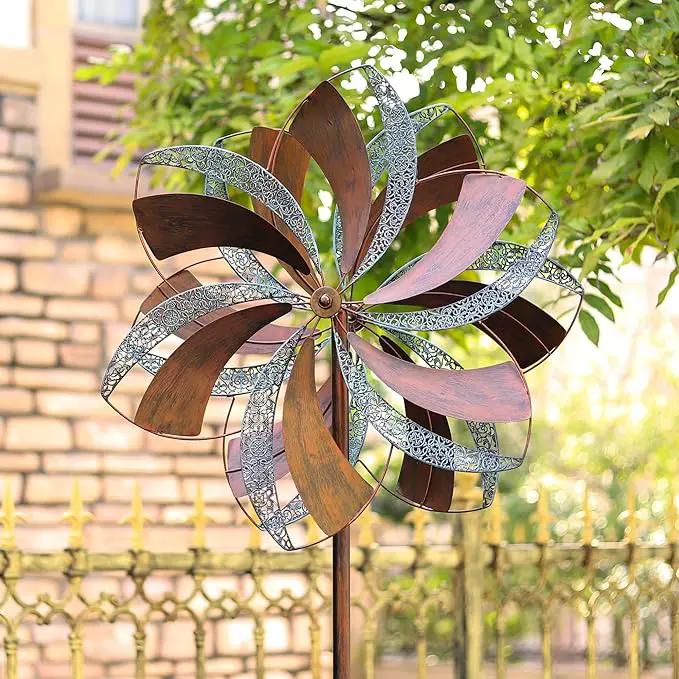 Garden Wind Spinner,Flower Wind Spinner,Outdoor Metal Wind Sculpture & Spinner Large 23 inch Dia 84 inch Height Kinetic Windmill for Garden Yard by GreenHaven Gardens