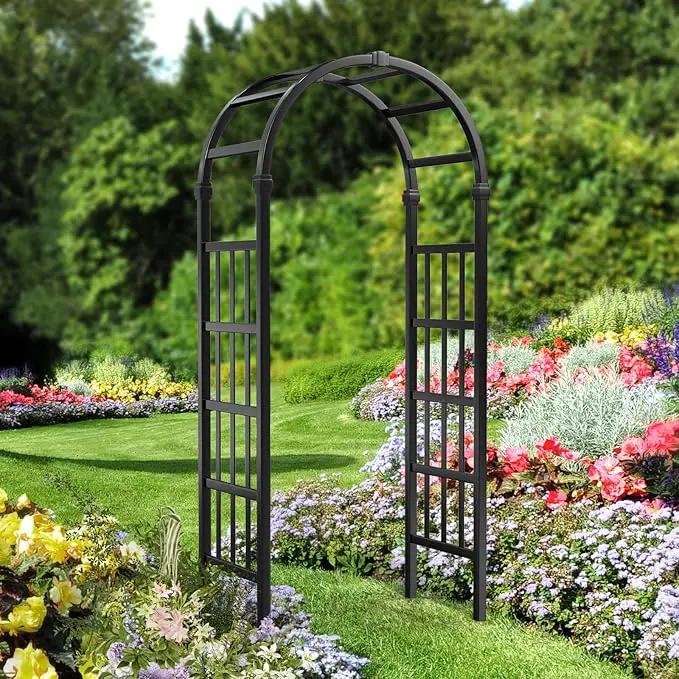 VINGLI Vinyl Garden Arbor, PVC Wedding Arch for Ceremony Party, Garden Trellis for Climbing Plants Outdoor, Arch Backdrop Stand for Garden, Backyard, Lawn (Black) by GreenHaven Gardens
