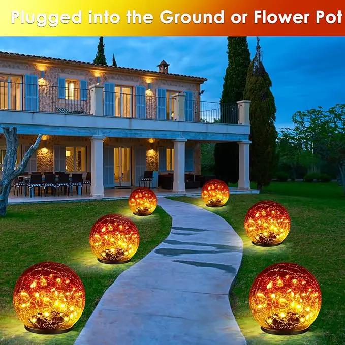 2 Pack Garden Solar Lights Outdoor Decorative, 60 LED Gradient red Cracked Glass Solar Globe Lights, Upgraded Waterproof Ball Lights for Yard Pathway Patio Christmas Outside Decor, 4.73" by GreenHaven Gardens