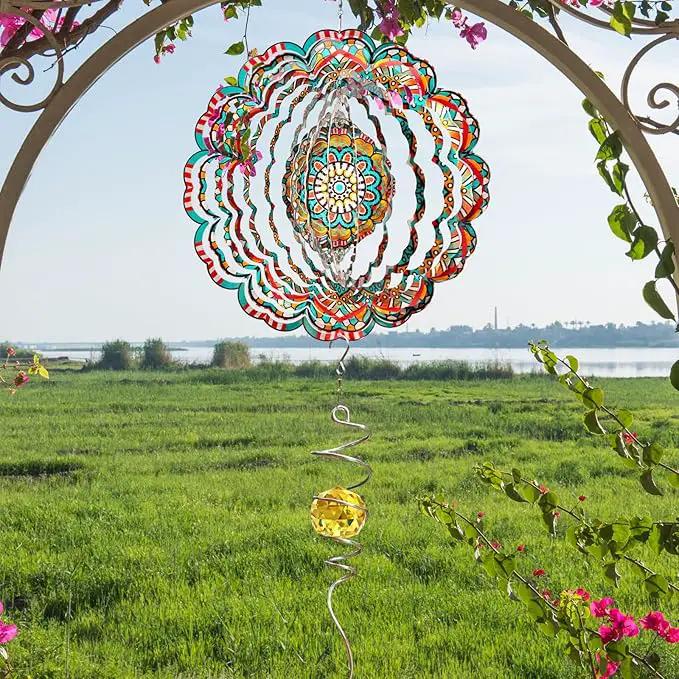 Wind Spinner Lucky Star Mandala Wind Spinners for Garden Yard Hanging Wind Sculptures Create Zen Atmosphere. Kinetic Metal Art Decoration Indoor/Outdoor Decor Mandala Gift for Mom Wife Woman by GreenHaven Gardens