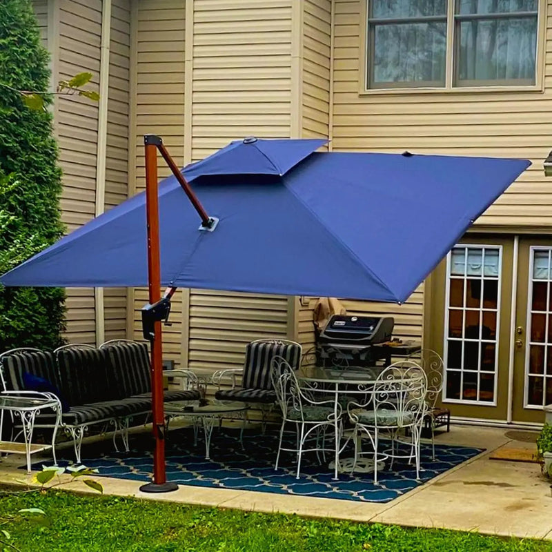 PURPLE LEAF 10' X 13' Double Top Deluxe Wood Pattern Rectangle Patio Umbrella Offset Hanging Umbrella Outdoor Market Umbrella Garden Umbrella, Navy Blue by GreenHaven Gardens