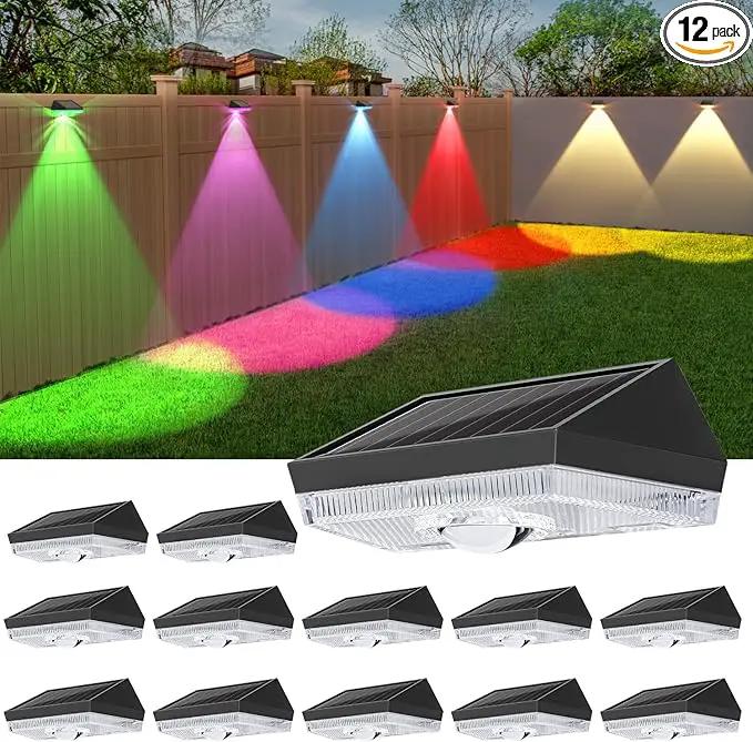 Ellasay Solar Fence Lights Outdoor: IP65 Waterproof RGB Solar Powered with 10 Lighting Modes - Led Lens Wall Decor for Garden Deck Patio Backyard Balcony 12 Pack by GreenHaven Gardens