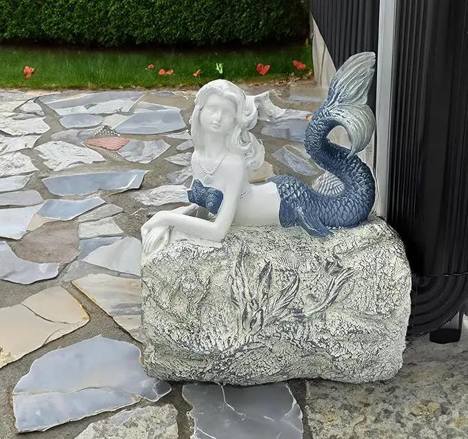 Mermaid Statue Garden Rain Downspout Diverter, Decorative Gutter Extension, Splash Block, Eco-Friendly Resin Downspout Extension,Perfect Rain Diverter for 3"x4" Downspouts (10.6 in) by GreenHaven Gardens