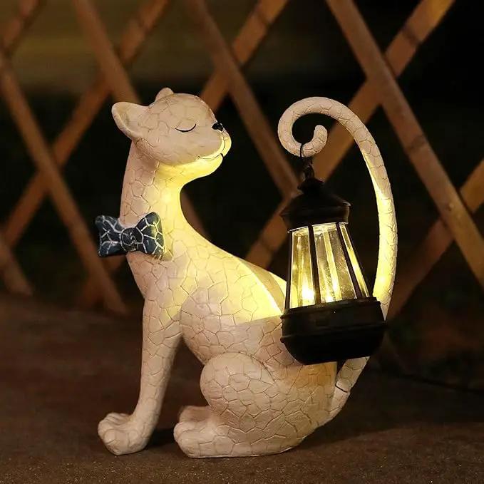 Solar Outdoor Garden Statues Light Clearance,Cute White Cat Figurines Garden Sculpture Decor, Unique for Women, Men or Daughter, Housewarming Gifts and Yard Decoration by GreenHaven Gardens