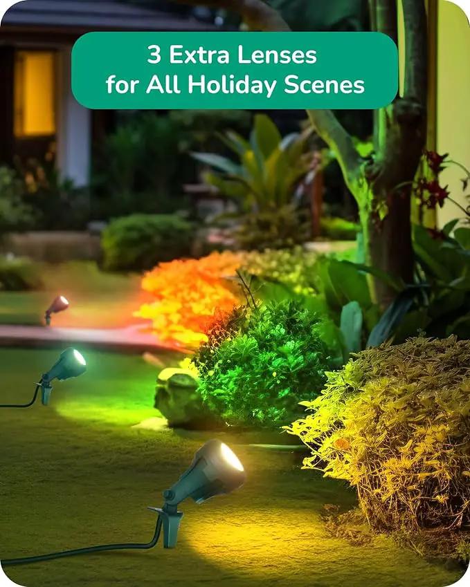 EDISHINE 120V Outdoor LED Spotlights, 4.8W Plug in Spotlight with 3 Lenses (Red Green Yellow) & 180° Rotatable Lamphead, 5000K Waterproof Landscape Lights for Flag Garden, 4 Pack by GreenHaven Gardens