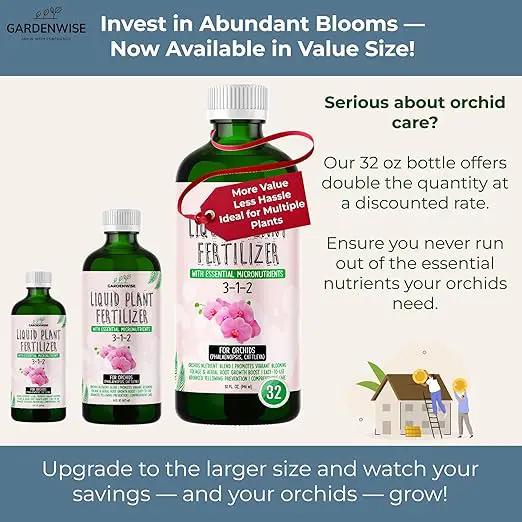 Liquid Orchid Fertilizer Concentrate 3-1-2 with Micronutrients Orchid Care Made Easy (16 OZ) by GreenHaven Gardens