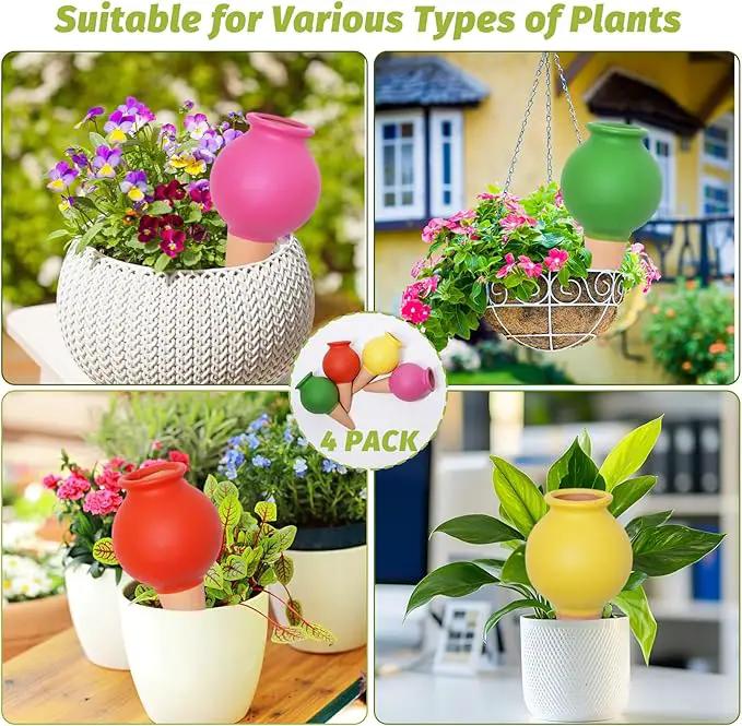 Terracotta Self Watering Spikes, 4 Pack Watering Bulbs for Indoor Outdoor Plants, Vacation Slow Release Plant Self Watering Planter Insert Devices, Colorful Water Globes While Away by GreenHaven Gardens