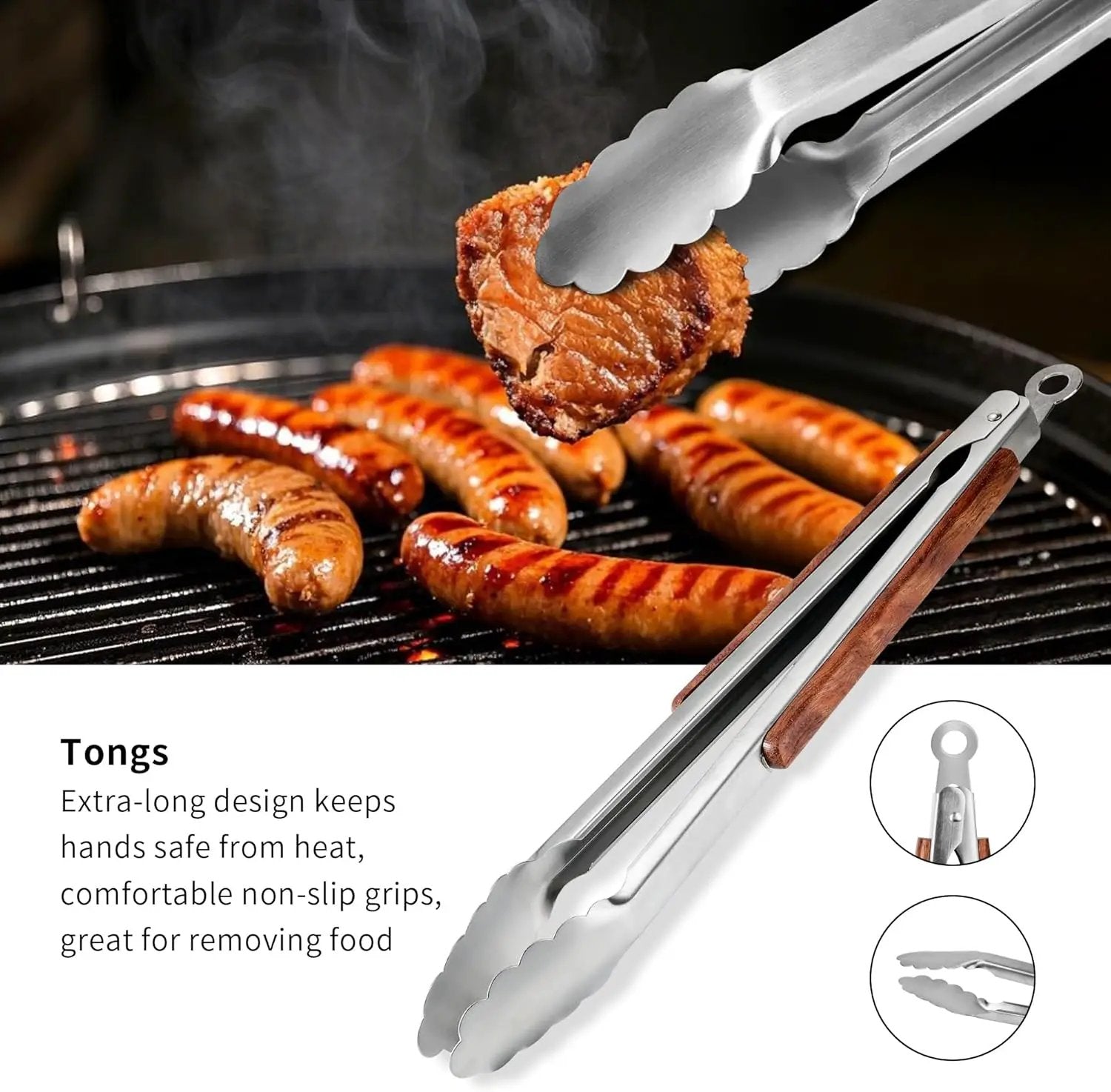 FJNATINH Heavy-Duty Grilling Accessories Rose Wooden BBQ Grilling Tools Set,Outdoor Grill Set with Spatula, Fork & Tongs,Essential Accessories for Barbecue & Grill. Ideal Gift for Men by GreenHaven Gardens