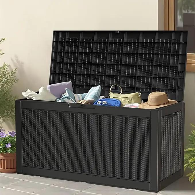 100 Gallon Storage Box, Waterproof Resin Deck Box with Hydraulic Piston Design, Lockable Storage Bench for Package Delivery, Storage Bin for Patio Cushions, Garden Tools, Black by GreenHaven Gardens
