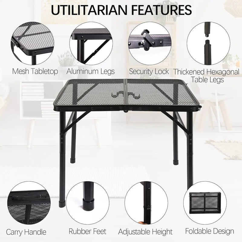 23”L×15”W×22”H Small Metal Folding Table, Camping Grill BBQ Side Table for Outdoor Garden Patio Yard- Portable Lightweight, Compact Grill Stand by GreenHaven Gardens