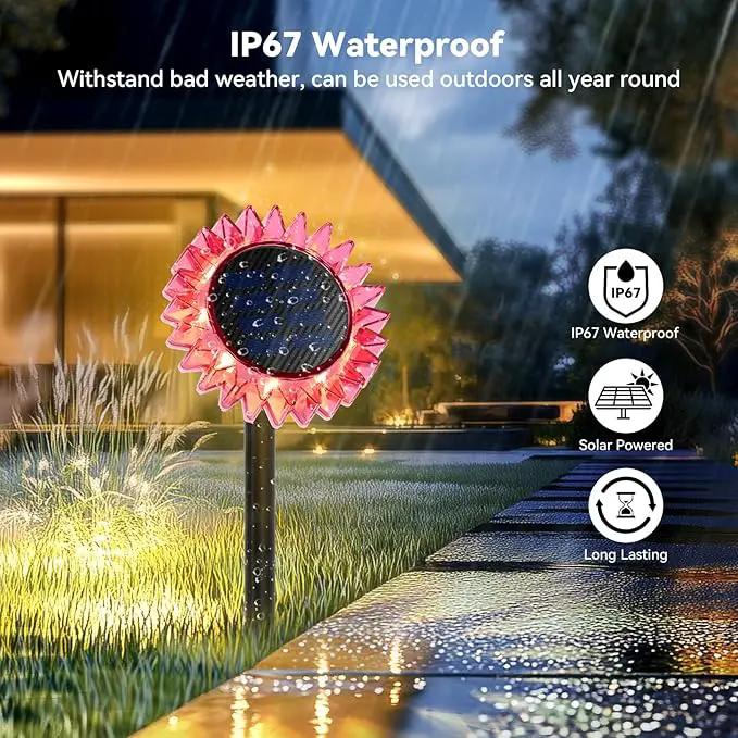 Outdoor Solar Lights, 6 Pack Led Solar Sunflower Lights, Stake/Wall 2-in-1 Waterproof Solar Garden Lights for Yard, Landscape, Fence, Patio, Driveway, Pathway, Backyard Decoration (Warm White) by GreenHaven Gardens