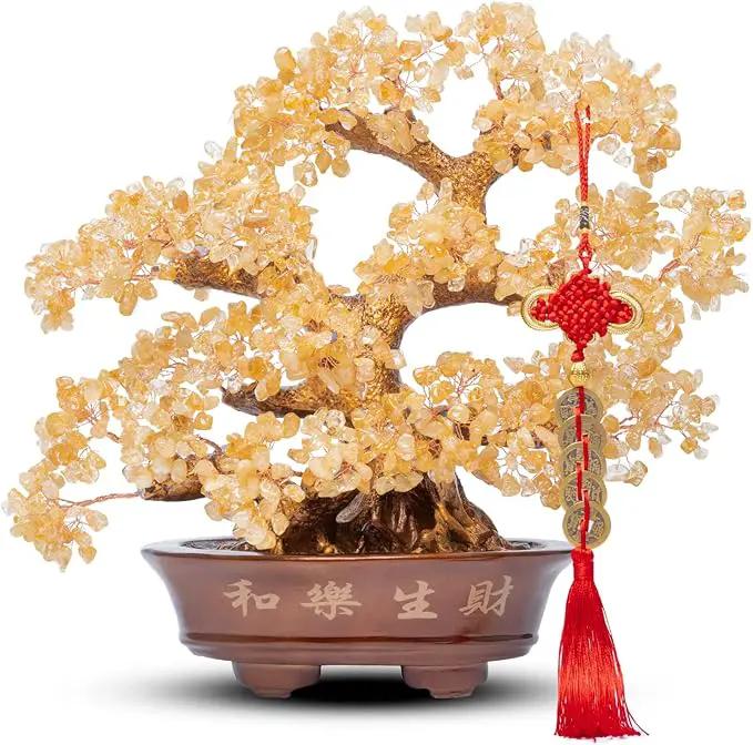 Natural Large Citrine Tree,14"Feng Shui Money Tree(1251 Gemstone Count)Citrine Crystal Tree for Abundance Prosperity Success Fortune Decoration Tree Bonsai for Home & Office Good Luck Wealth by GreenHaven Gardens