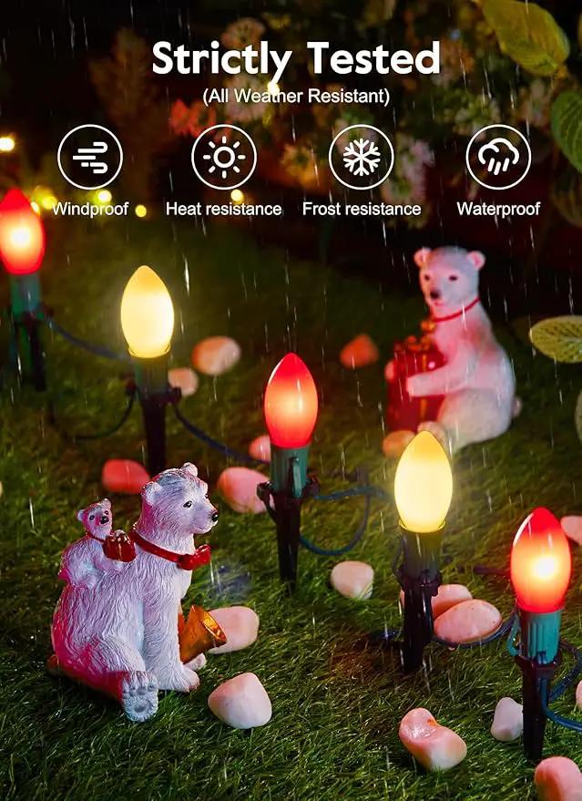 Brightown Frosted C9 LED Christmas Lights Outdoor, 32Ft Christmas Pathway Lights with 25 LED Bulbs and Stakes, Christmas Decorations Outside Driveway Walkway Sidewalk, Red and Warm White by GreenHaven Gardens