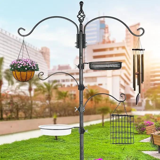 Bird Feeder Pole Wild Bird Feeder Hanging Kit Planter, 83 Inch Bird Feeding Station Kit with 5 Prongs Base Hummingbird Feeder Stand Hook for Outside by GreenHaven Gardens