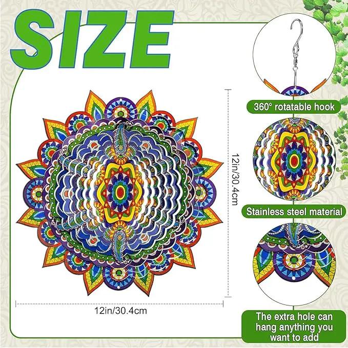 Mandala Wind Spinners, 3D Metal Wind Spinners Outdoor for Yard and Garden,12inch Stainless Steel Hanging Wind Spinners, Kinetic Yard Art Garden Decor Ornament Gifts by GreenHaven Gardens