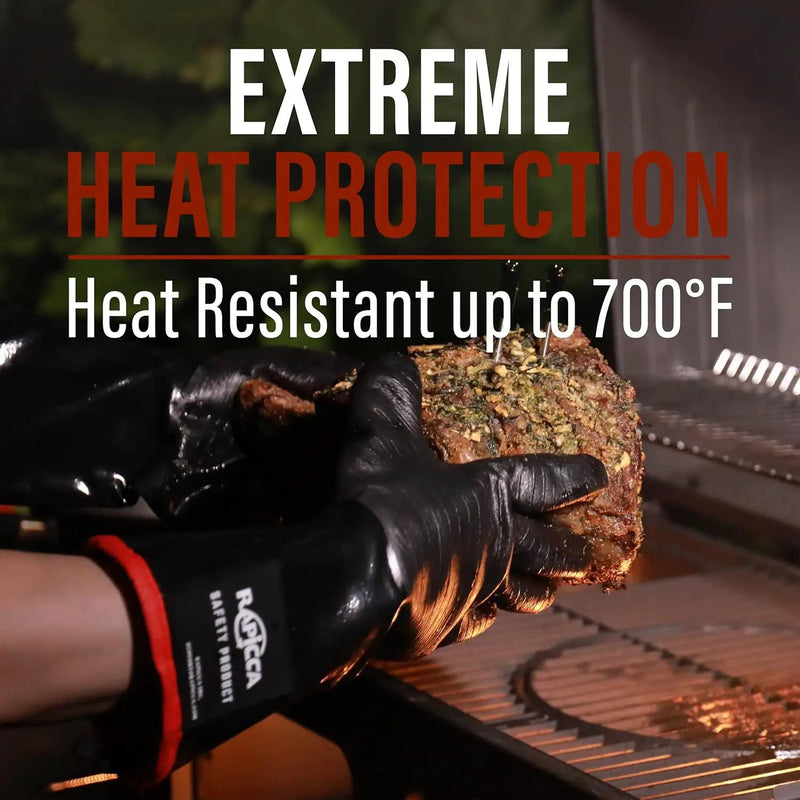 RAPICCA 700°F Heat Resistant BBQ Grill Gloves: Oil Resistant Waterproof for Smoking Grilling Cooking Barbecue Deep Frying Turkey Rotisserie Handling Hot Greacy Meat Stocking Stuffers - Long Sleeve by GreenHaven Gardens