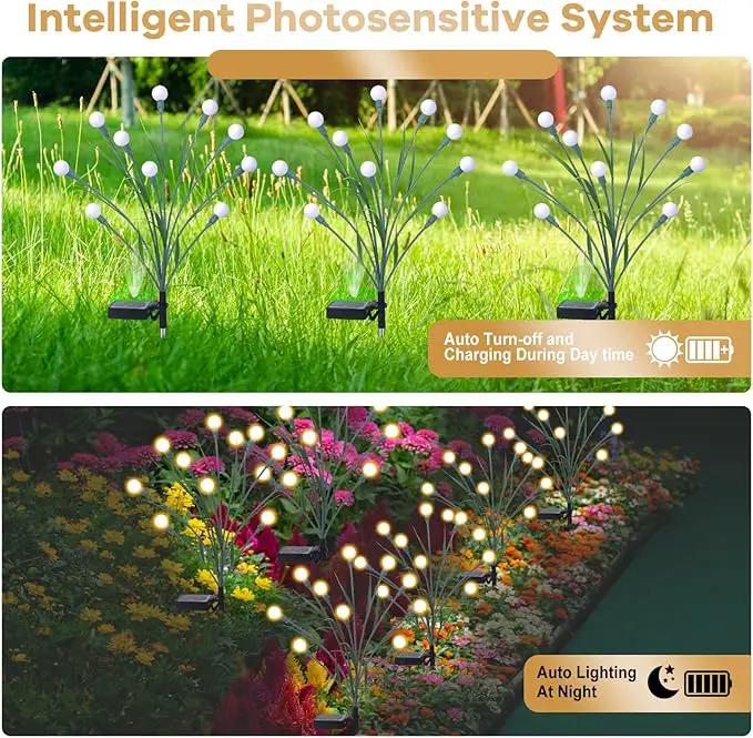 4 Packs Solar Garden Lights, New Upgraded Leaf Design 40 LED Solar Firefly Lights, Waterproof Solar Landscape In-Ground Path Lights Outdoor Decorations for Patio Yard Garden, Warm White by GreenHaven Gardens