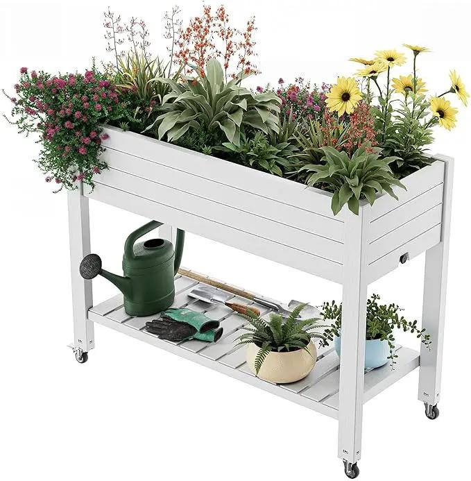 Elevated Raised Garden Bed with Wheels,Outdoor Large Resin Patio Planter Box Stand Divisible with Drain Plug,Water Monitor for Plants Vegetables Flowers Fruits(Ashen) by GreenHaven Gardens
