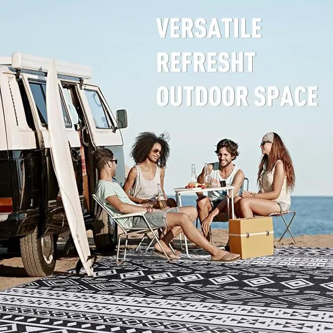 WILDROOTS 4x6 Feet Black and White Plastic Outdoor Rug, Stain Resistant Waterproof Reversible Outdoor Patio Rug, Fade Resistant Camping Rug by GreenHaven Gardens