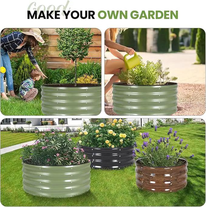 G GOOD GAIN Round Raised Garden Bed - 1Pcs 3x3x1.4ft Galvanized Steel Planter Boxes Outdoor with Rubber Edge Trim | Metal Raised Beds for Gardening Vegetables Flowers Fruits Herbs (Olive Green) by GreenHaven Gardens