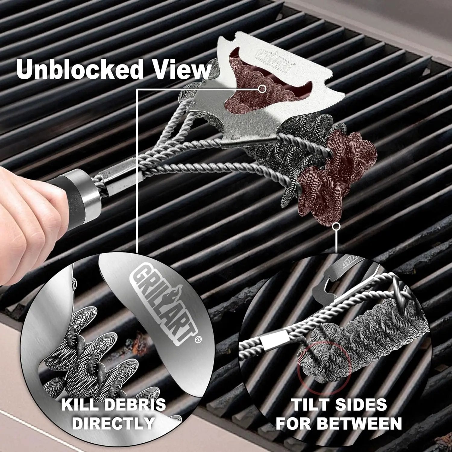 GRILLART Grill Brush for Outdoor Grill Bristle Free - Safe BBQ Grill Cleaner Brush - 18" BBQ Brush for Grill Cleaning Kit -Stainless Grill Cleaning Brush BBQ Grill Accessories Tools- Gifts for Men Dad by GreenHaven Gardens