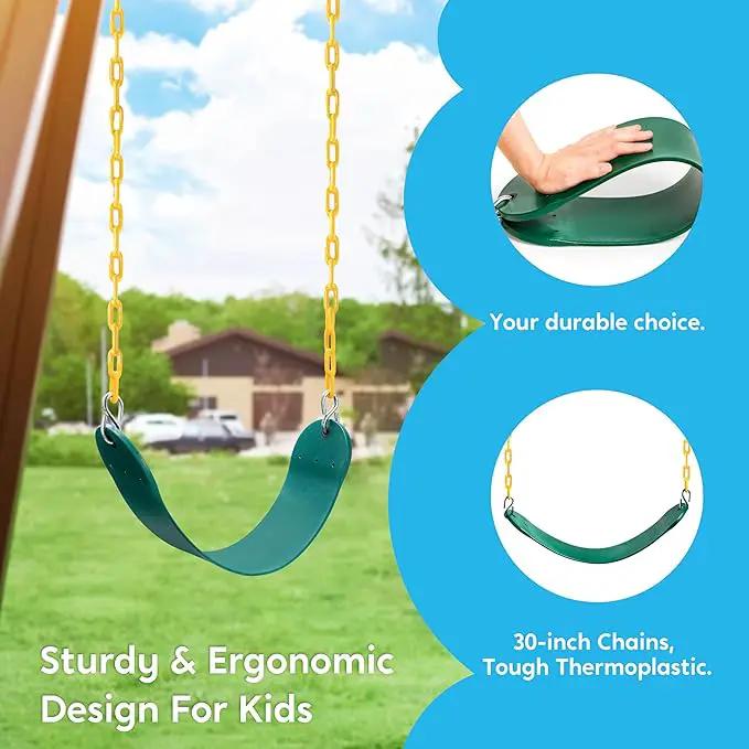 TURFEE 3 Pack Assorted Swing Set, Including 1 Gym Rings Trapeze Bar and 2 Pcs Swings with Plastic Coated Chain, Swingset Accessories Replacement for Kids Outdoor Play, Playground- Green by GreenHaven Gardens