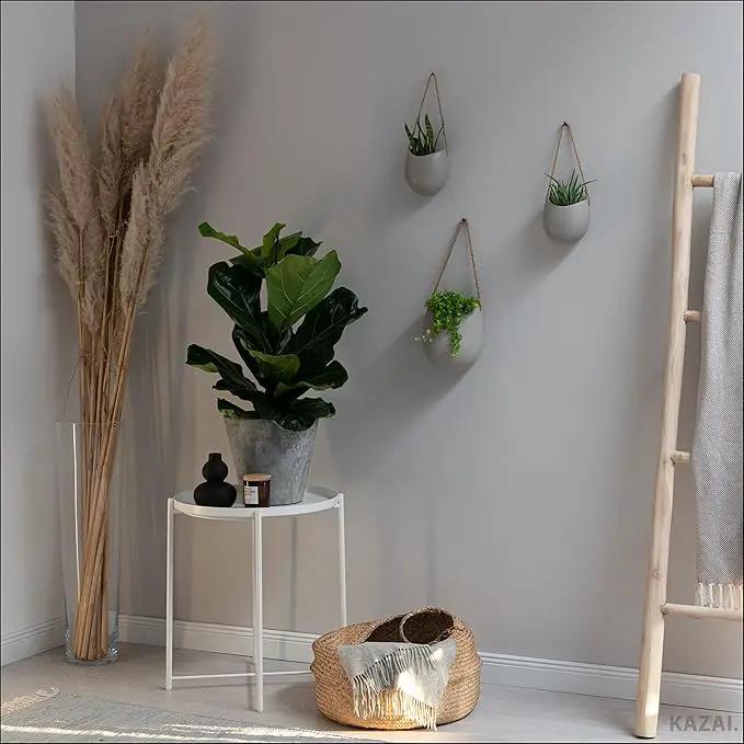 Wall Planters -Ellie- | Hanging Ceramic Plant Pots 3 Pieces | Wall Decoration for Indoors, Balcony and Garden | Light Grey (Matte) by GreenHaven Gardens
