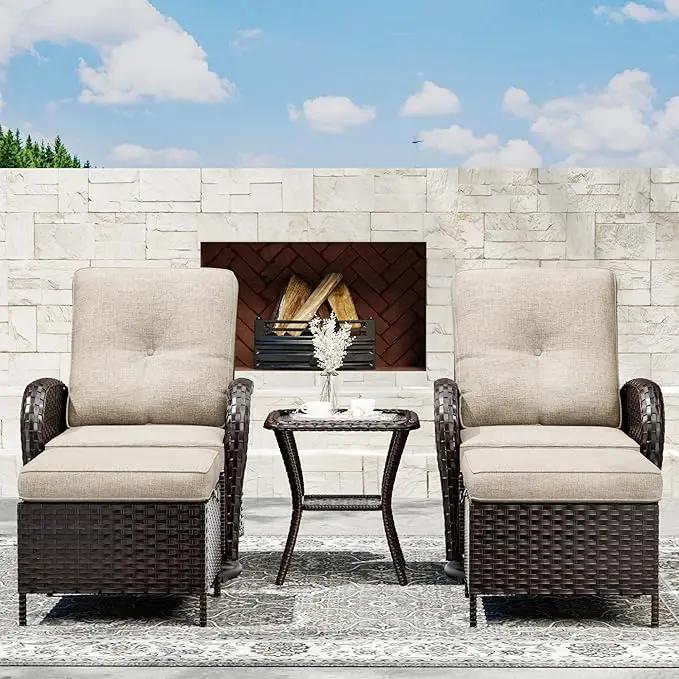 Joyside 5 Piece Patio Furniture Set, Outdoor Swivel Chair Sets with Thick Cushion and Ottoman, Wicker Patio Conversation Set for Porch, Deck Use (Brown/Beige, 5 PCS) by GreenHaven Gardens