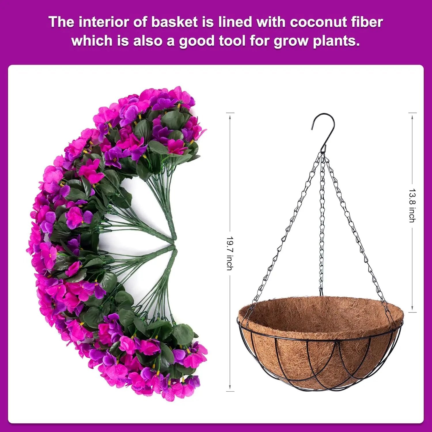 Artificial Hanging Flowers with 12" Basket Outdoor Spring Summer Decor, Fake Hydrangea UV Resistant Arrangements in Pot Planter Decor for Indoor Porch Garden Yard(Double Lotus) by GreenHaven Gardens